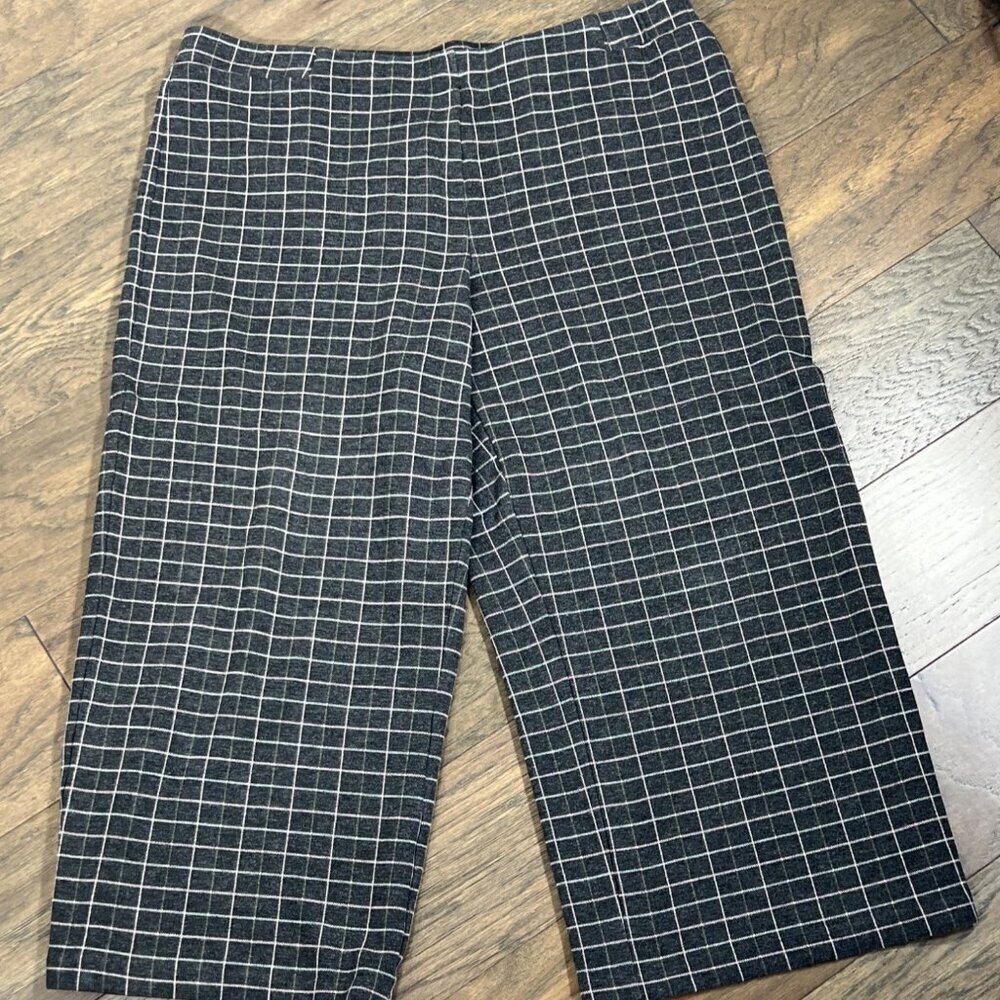 J. JILL Ponte Full-Leg Cropped Pants Charcoal Gray Windowpane Sz XL EUC